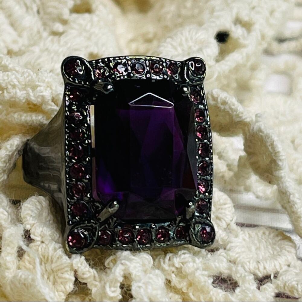 Dark Purple Rectangular Costume Ring Dark Grey - image 4